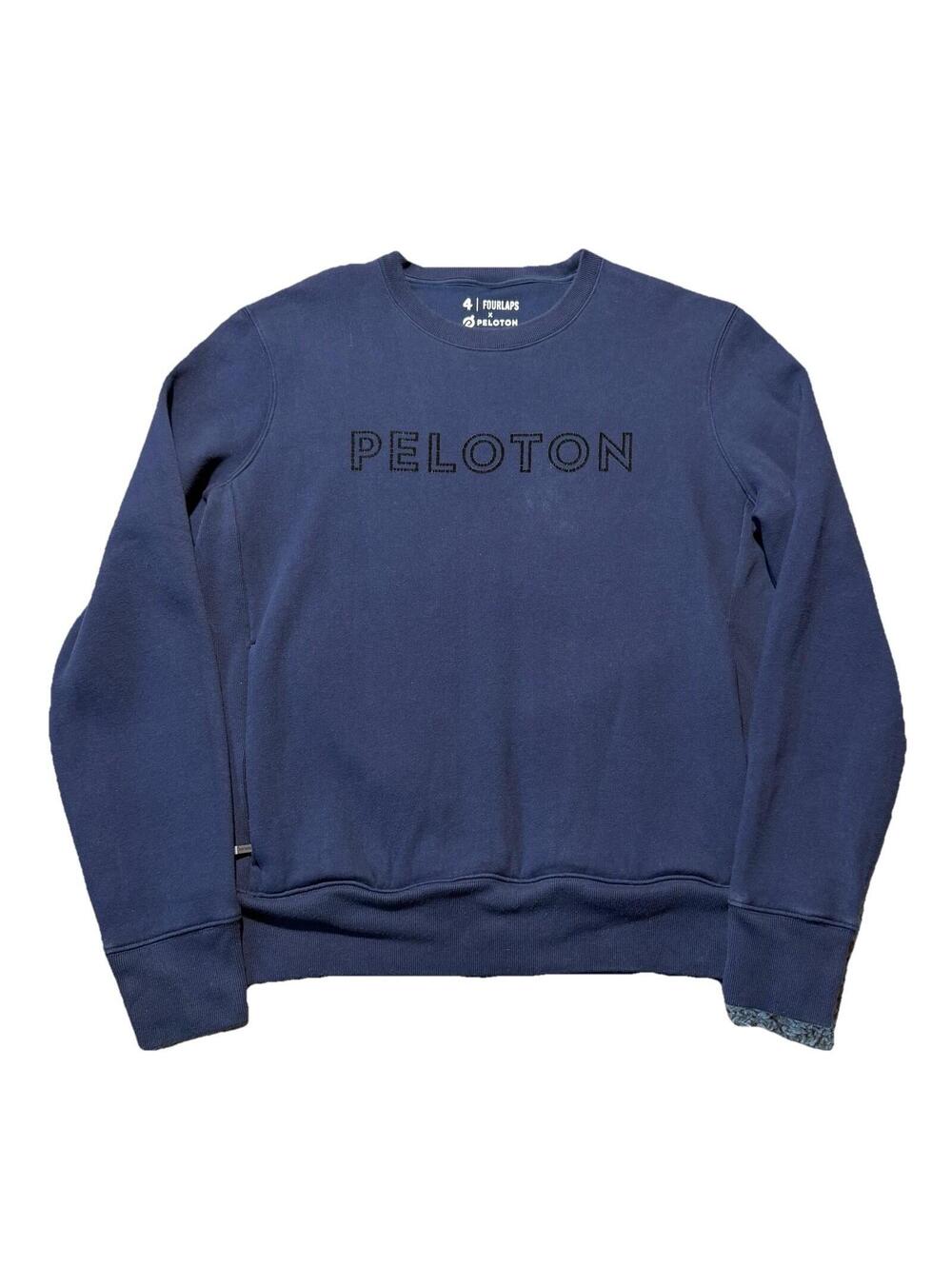 Fourlaps x Peloton Sweatshirt Mens Medium Navy Blue Crewneck Zipper Pockets
